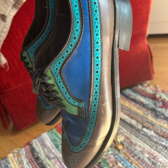 Vintage Men's Blue and Green Leather Oxfords 8M - Picture 16 of 16